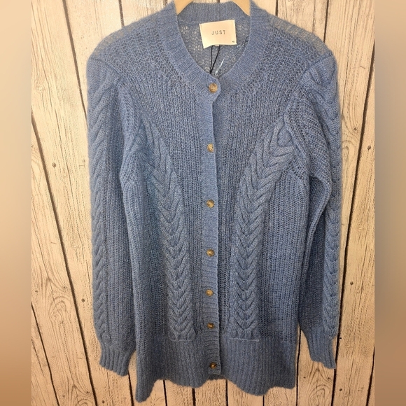 Just Female Sweaters - JUST Female Potter Cardigan Blue Cable Knit Button Front Sweater XS Nwot